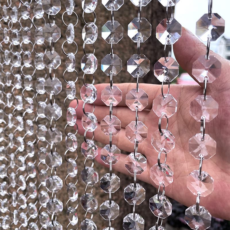 14mm wedding beaded string, wedding stage ceiling decoration, acrylic crystal octagonal beaded curtain