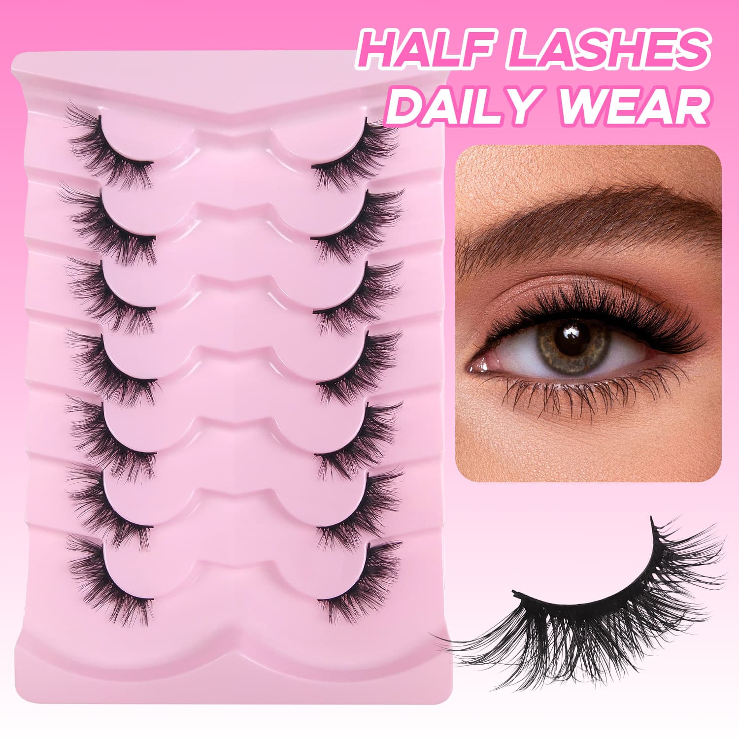 European and American Fox-Eye Half Lash Wholesale, Voluminous Curled Fiber 7-Pair Set, Natural Curl Cross-Border False Lashes