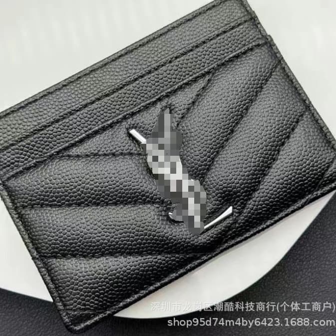 Factory Short Card Holder Clip-on Card Case Top Layer Leather Caviar Letter Card Holder YSL Trendy Brand Inner Logo