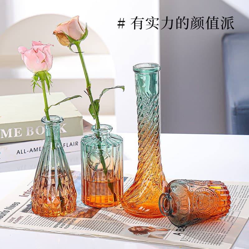 Creative Glass Vase Set Transparent Flower Vases Simple Embossed Hydroponic Fresh Flowers Water Plants Living Room Decorative Vases