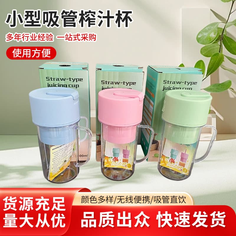 New portable juicer with straw, suitable for home use, mini cup for cooking, baby food, and fruit juicing.