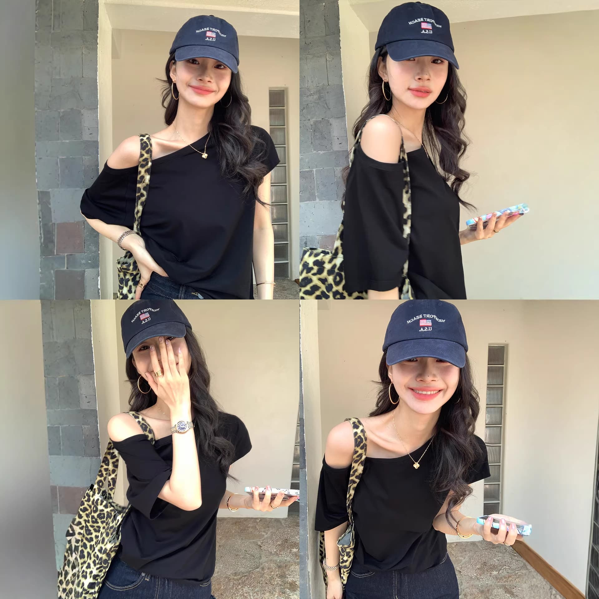 Pusumede Casual Versatile Two-Way Short Sleeve T-Shirt for Women, Off-Shoulder Diagonal Neck Design with Elegant Style
