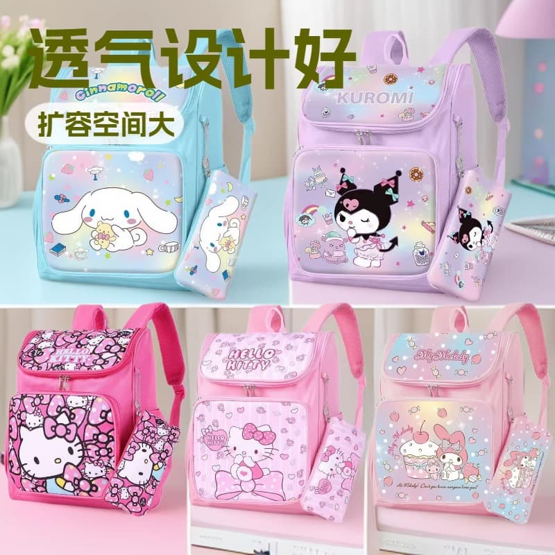 Sanrio New Large Capacity Girls Backpack, Kuromi Kindergarten Backpack with Pencil Case, Elementary School Student Backpack