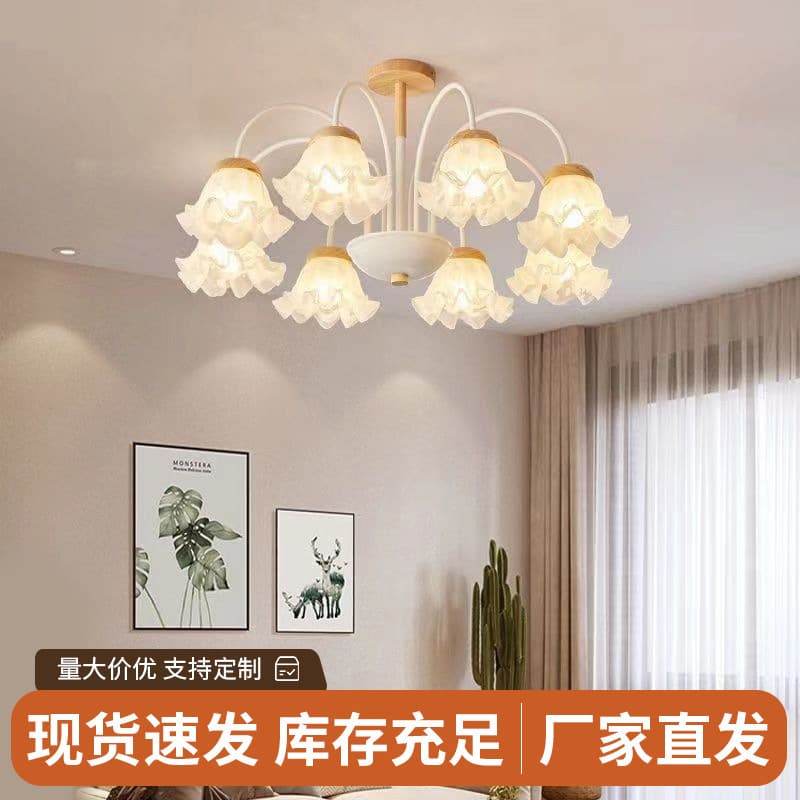 French medieval cream style chandelier living room lamp simple modern wood grain bedroom dining room Nordic lighting whole house package