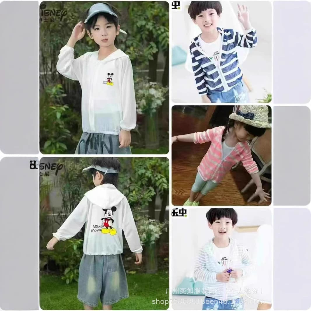 Kids Summer Hooded Sun Protection Jacket Mickey and Minnie Boys Girls Cardigan Cooling Sun Protection Clothing Ice Silk Skin Wear Trendy