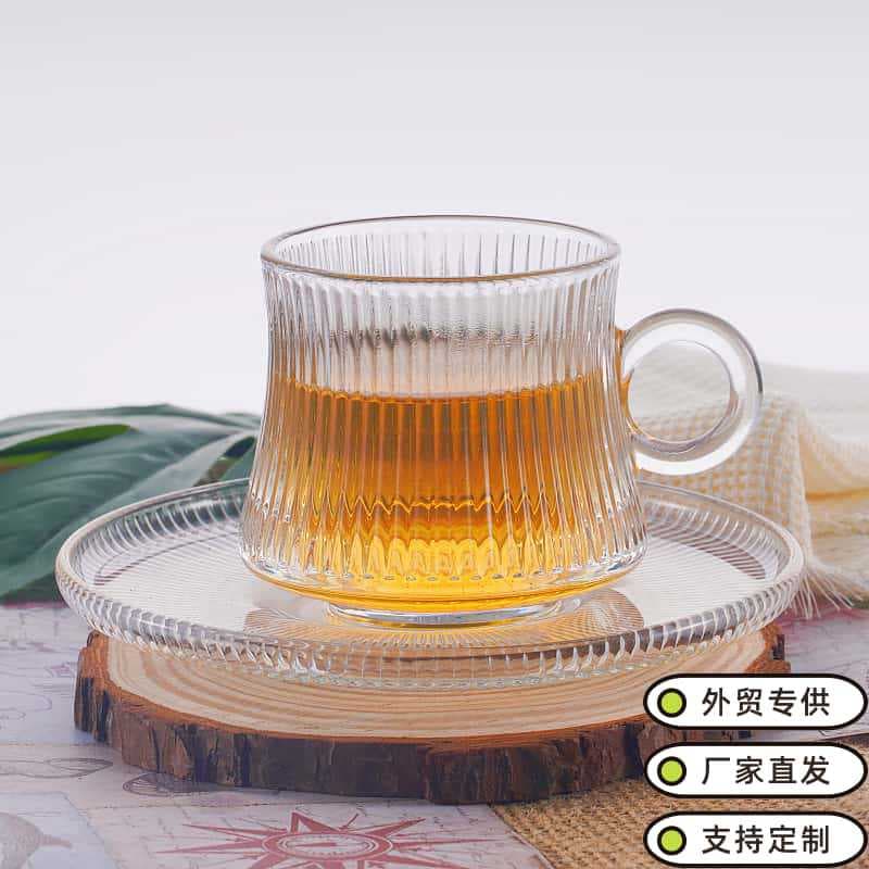 Exported Glass Milk Cup, Arabic Red Tea Cup with Handle, Gift Coffee Cup, Cup and Saucer Set for Home Use