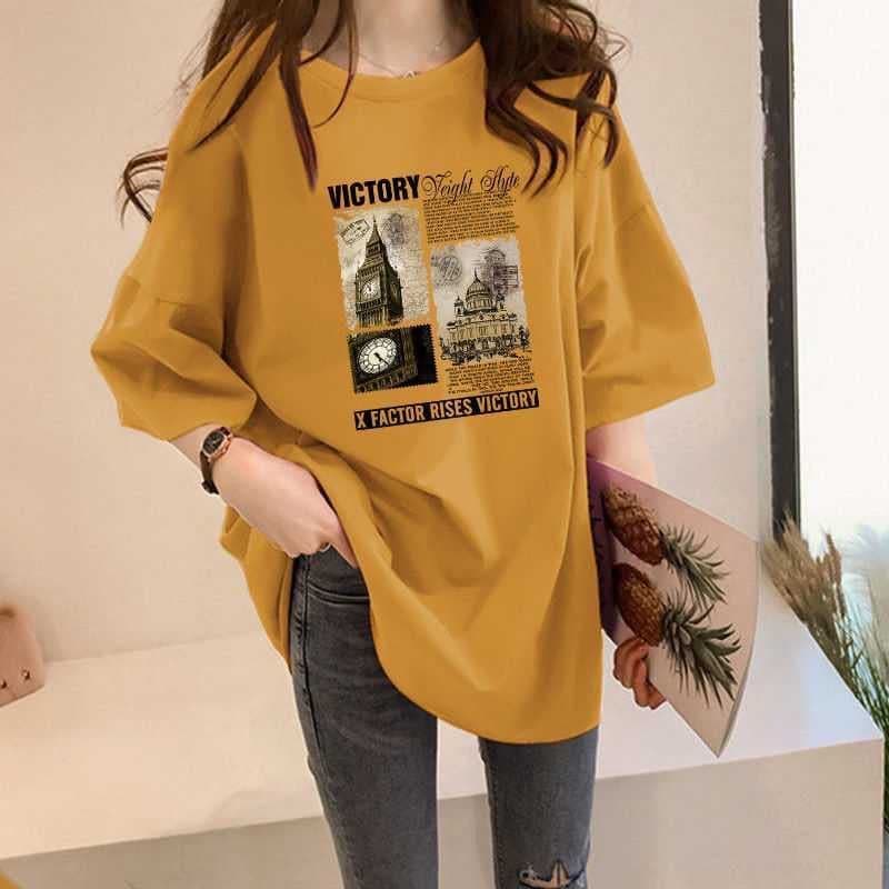 Cotton Short Sleeve T-Shirt for Women Loose Plus Size Round Neck Half Sleeve Undershirt Mid-Length Cotton T-Shirt Women's Fashion