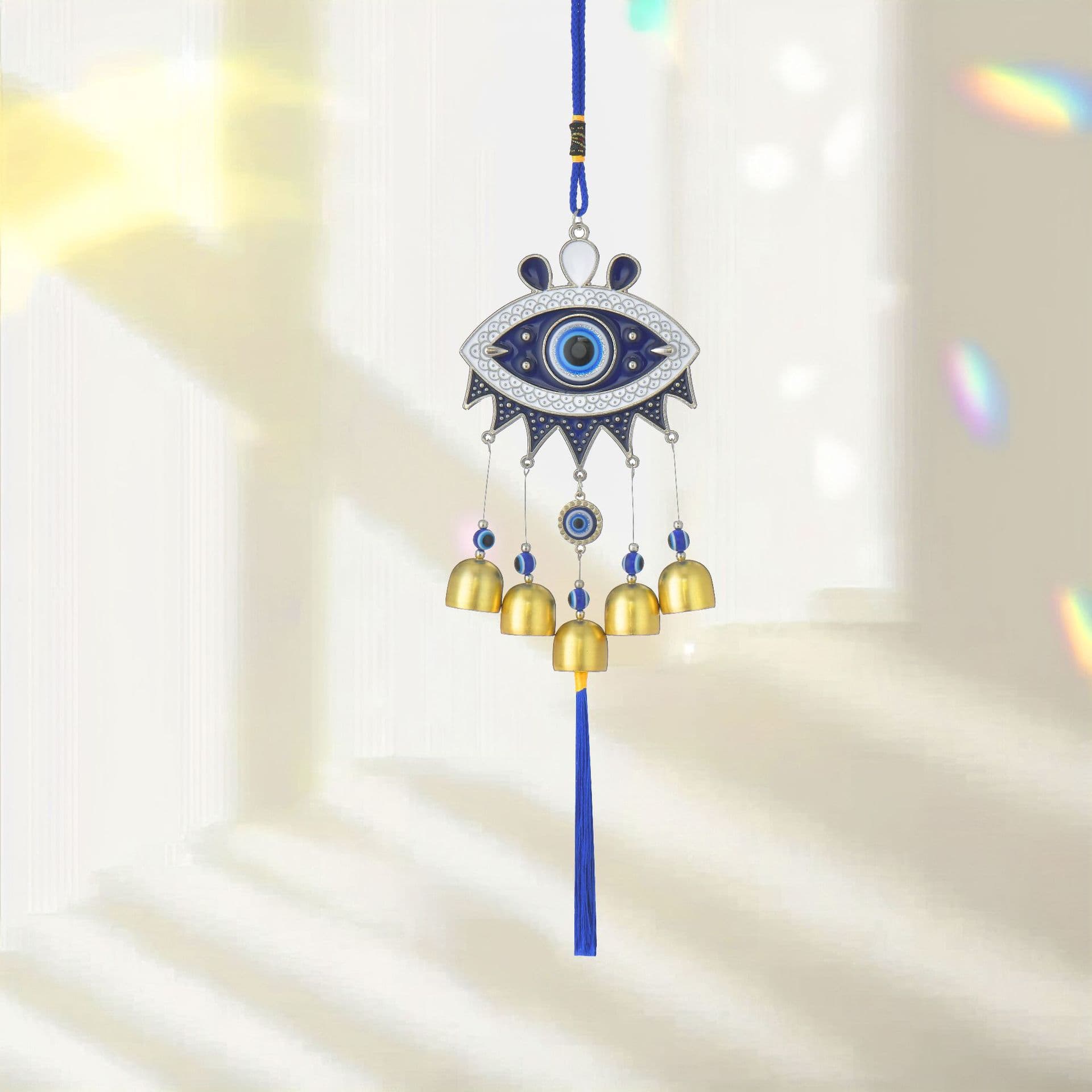 Cross-border Evil Eye Wind Chime Blue Metal Bell Eye Wind Chime Pendant Outdoor Ornament Home Decoration Wholesale
