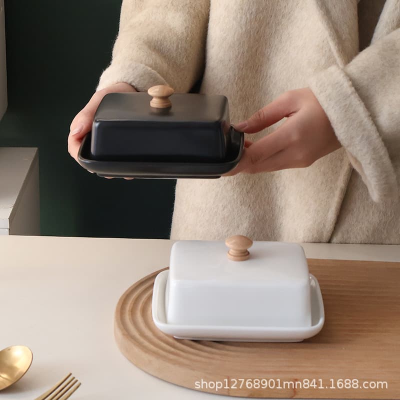 Cross-border Nordic Butter Dish Box Ceramic Household Snack Cheese Butter Plate Restaurant New Style Ceramic Butter Dish with Lid