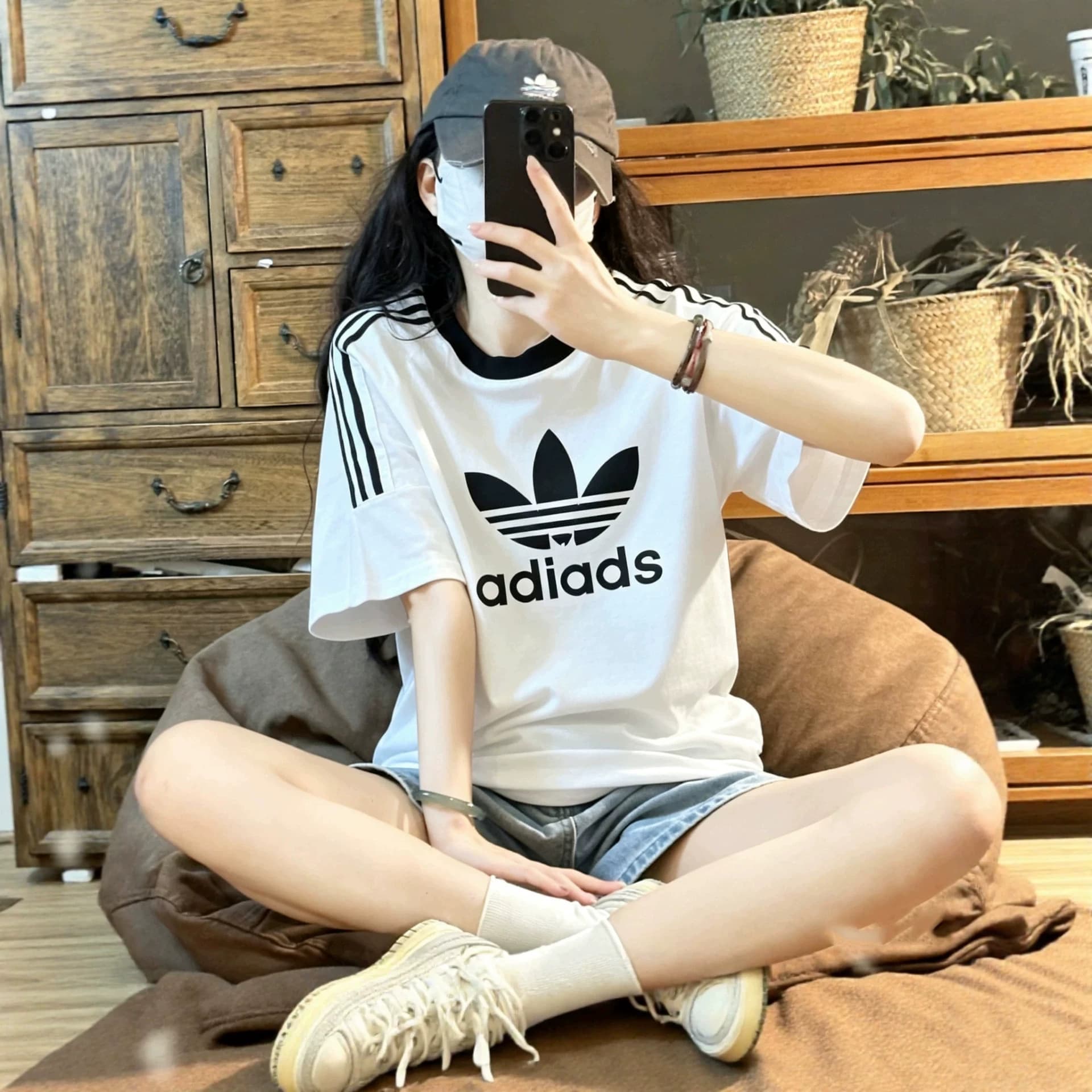 2026 cross-border hot selling clover same style 210g pure cotton T-shirt American fashion brand retro three stripes round neck short sleeves