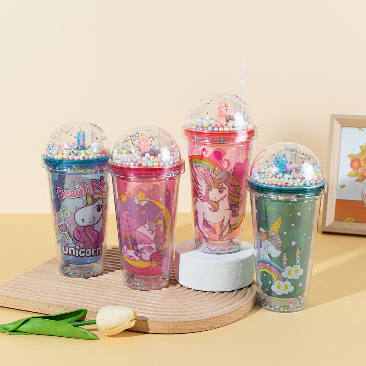 New Cross-Border Unicorn Plastic Water Cup Summer Straw Cup Trendy Cup for Women Cute Creative Gift Cup Wholesale