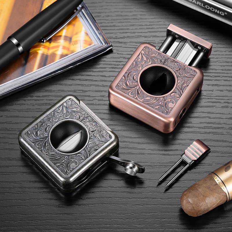 Qielong Cigar Cutter 4-in-1 Multifunctional Cigar Cutters with Concealed Cigar Drilling Needle and Cigarette Holder Gift Box