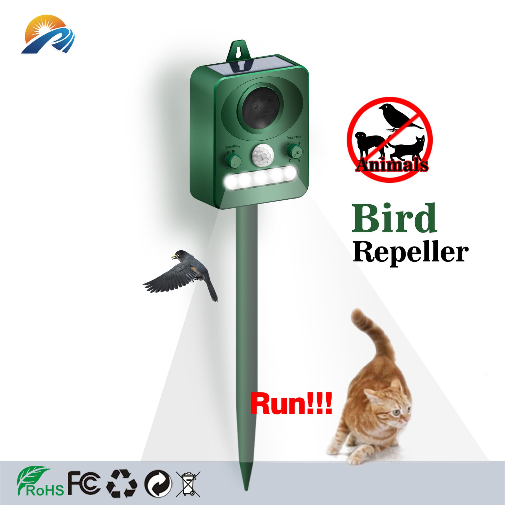 Solar Outdoor Ultrasonic Cat and Dog Bird Repellent Device