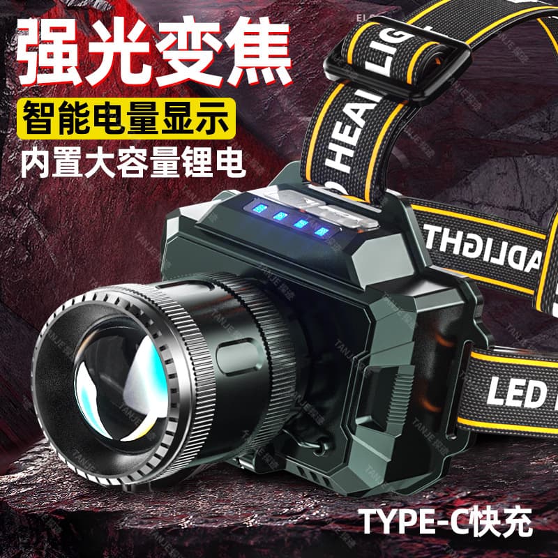Dual Lithium Battery Zoomable High-Power Long-Range Headlamp, Rechargeable Waterproof Ultra-Bright Head-Mounted Mining Light, Extra-Long Battery Life Flashlight