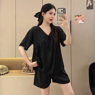 2026 Summer Short Sleeve Pajamas for Women, Ice Silk Sweet Shorts Loungewear Set