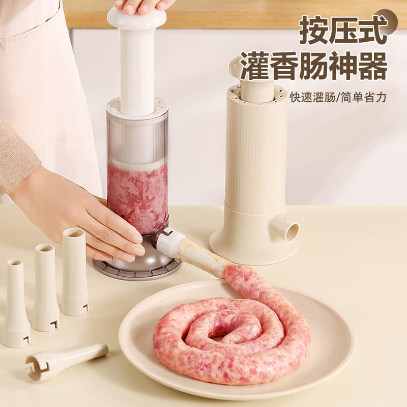 Press-style Manual Sausage Stuffer, Home Meatball and Sausage Maker with Hand-operated Design