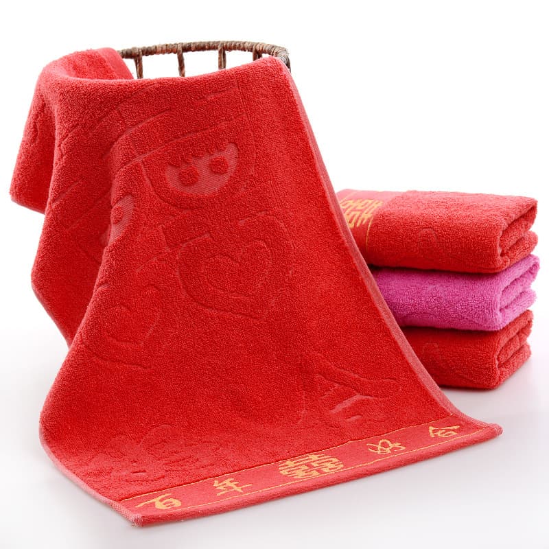 Wholesale Thick 110g Wedding Return Towels in Sunset Red, "Eternal Harmony" Engagement Souvenir Gift Towels