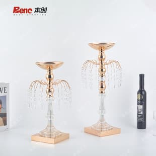 Cross-border European Vase Ornament Metal Iron Art Decorative Flower Vase Electroplated Wedding Floor Ornament Crystal Pendant Flower Stand