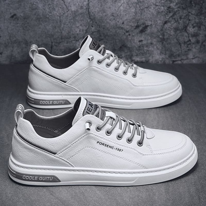 Men's Spring/Autumn 2025 New Casual Leather Shoes, White Flat Shoes for Teens, Versatile Summer Sports White Shoes