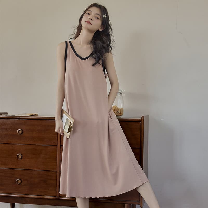 Zhuo Home Ice Silk Sleepwear Women's Vest Style Thin Strapless Dress with Chest Pad Sexy Summer Lightweight Casual Home Comfortable
