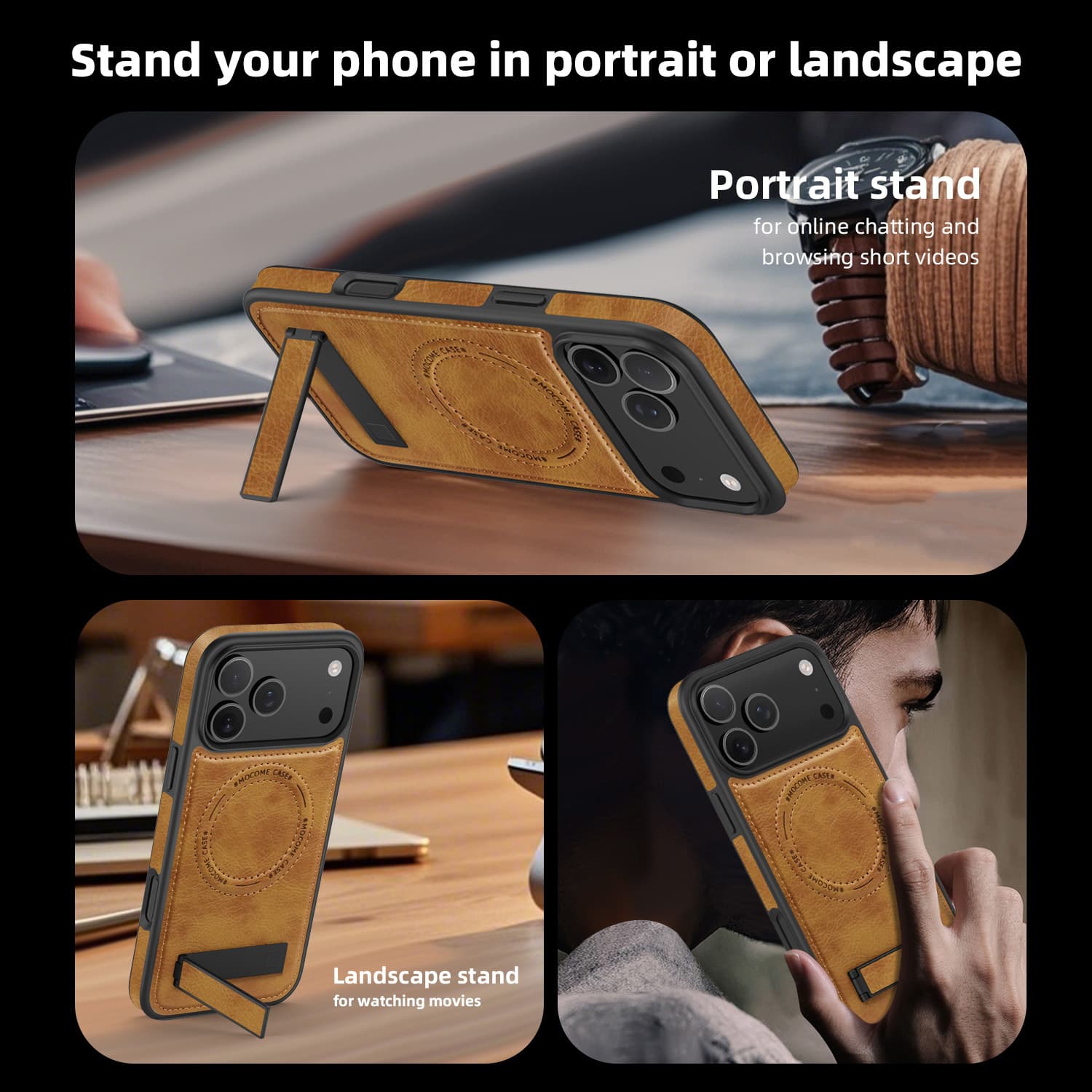 Cross-border applicable Apple 17 promax mobile phone case magnetic holder crystal shield iPhone 16 anti-fall leather protective cover