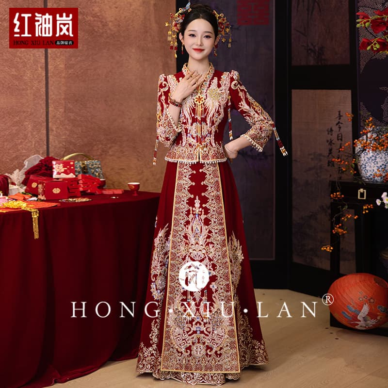 Xiuhe Suit 2025 New Light Luxury Wedding Dress High-End Beaded Embroidery Slim Fit Chinese Bridal Reception and Toast Dress