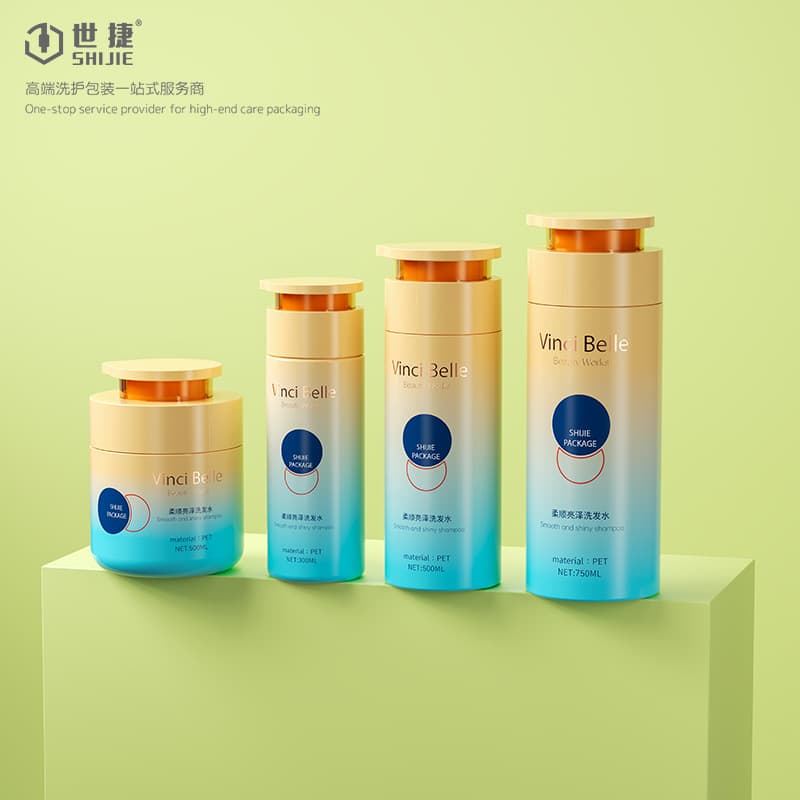 Cylindrical gradient shampoo packaging material customized 300ml 500ml shower gel bottle silk screen printing hot stamping PET bottle