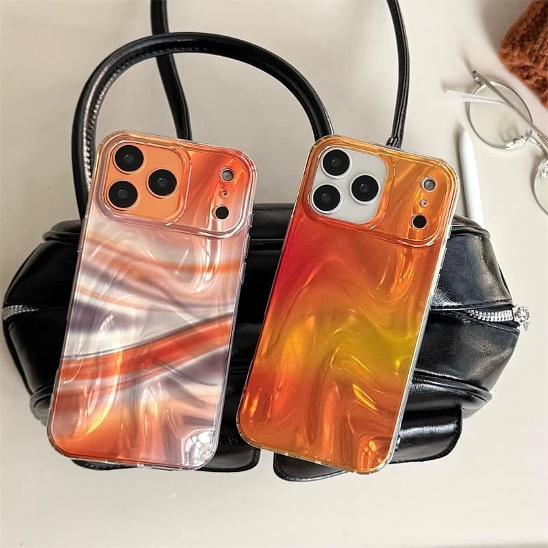 High-End Orange Smudged Silks and Satins Pattern Suitable for iPhone 17 Pro Apple 16 Pro Max Mobile Phone Case 15 Pro Trendy