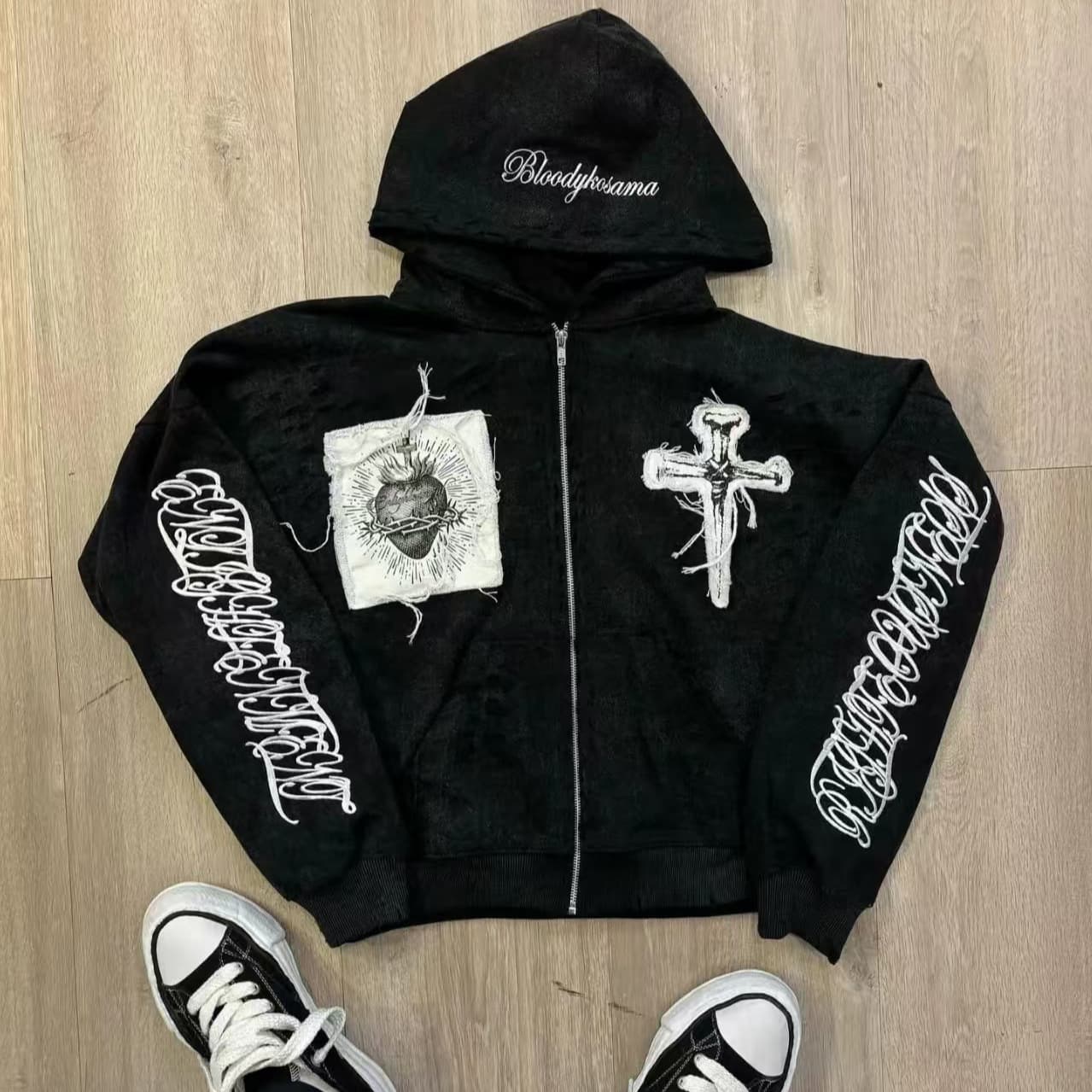 Cross-border European and American new trendy letters hand-painted graffiti hooded sweatshirt loose zipper starts 3D printing