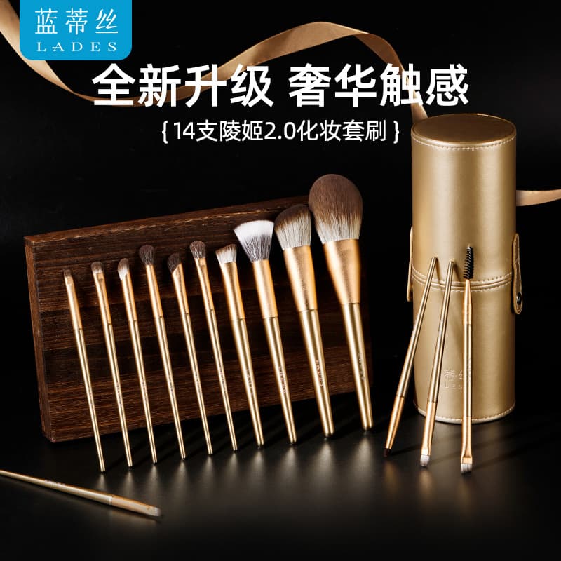 Ladies 14-Piece Lingji Brush Set: Loose Powder Brush, Blush Brush, Gentle on Skin, Professional Makeup Artist Brushes