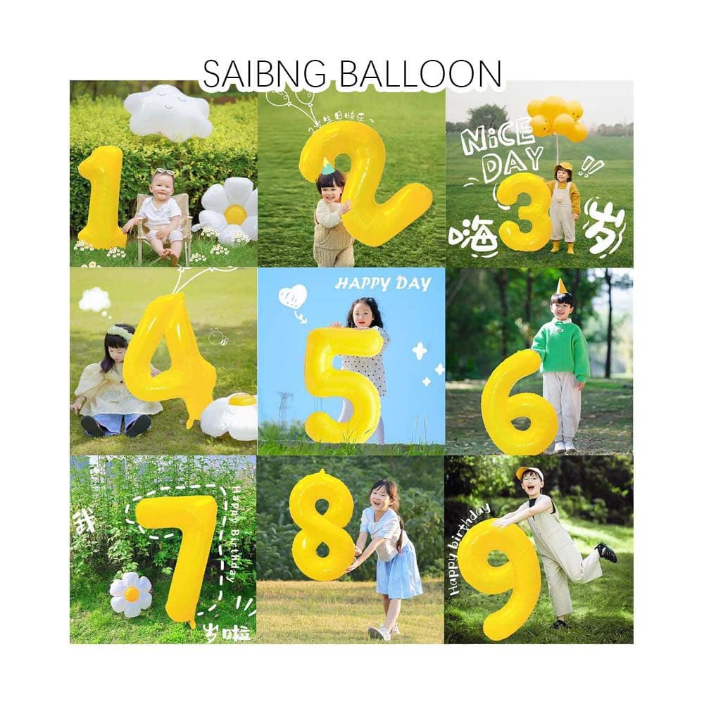40-Inch Extra Large Yellow Digital Aluminum Foil Balloon for Outdoor Picnic Baby First Birthday Party Decoration and Creative Photography