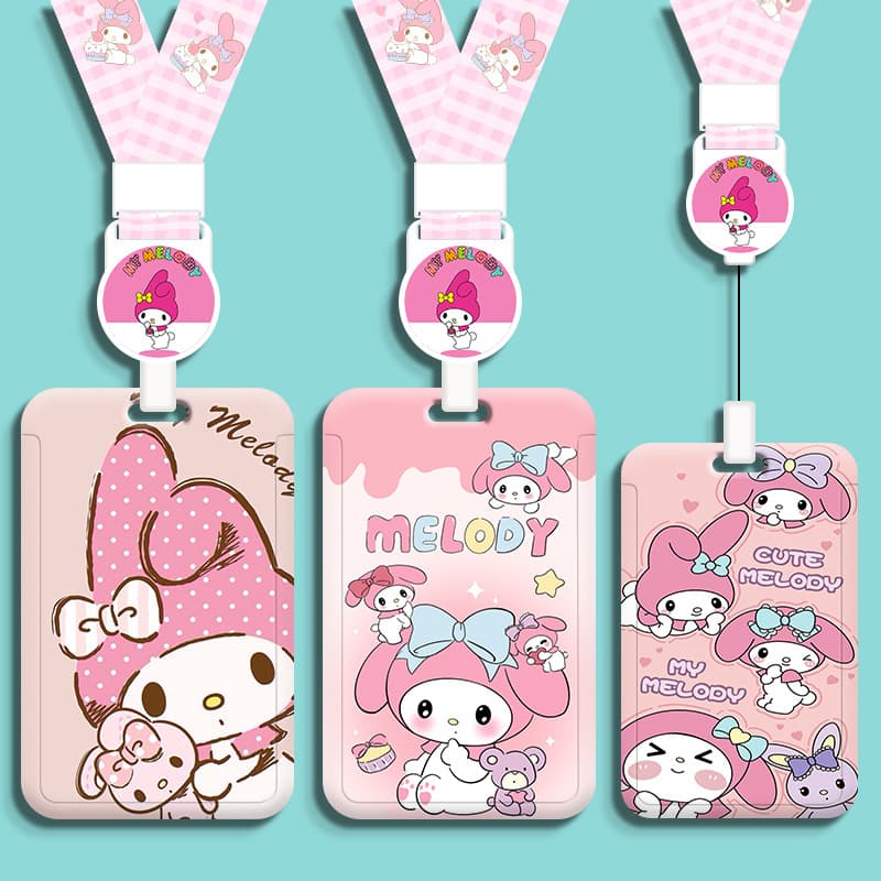 Student Campus Work ID Card Holder with Retractable Lanyard, Hard Meal Card, Metro Access Card, Luggage Tag, Cartoon Bus Card Case