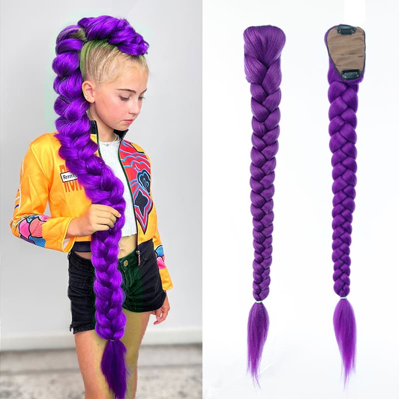 Cross-border Wig Skpop Hunter Witch Group Wig Lumi Purple Braided Ponytail Cosplay Children's Wig