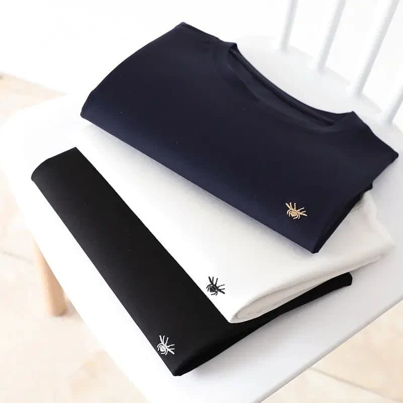 Exclusively for men's T-shirt 2026 summer high-end fashion embroidered little bee simple and versatile solid color short-sleeved men's clothing