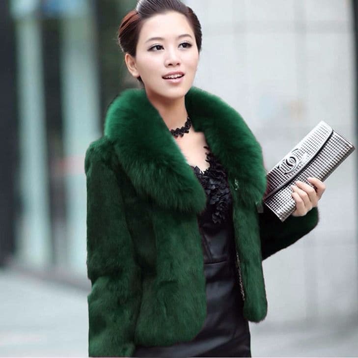 New Autumn Winter Faux Fur Coat for Women Short Style Fox Fur Collar Rabbit Fur Faux Fur Coat Imitation Mink Fur