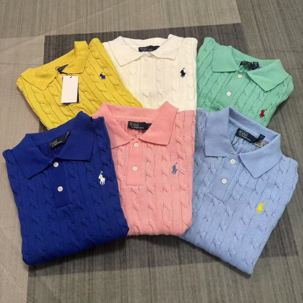 Cross-border Macaron Color Sharaf Small Horse Logo Embroidered Cable Knit Polo Shirt Cotton Short Sleeve T-shirt Top for Women