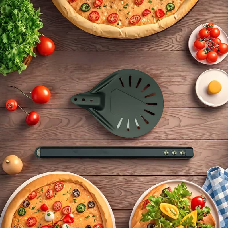Stainless steel round punching pizza shovel household wooden handle pizza cake transfer shovel kitchen baking tools wholesale