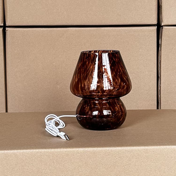 Mushroom Lamp American Style Striped Glass Vintage Table Lamp Bedside USB Bedroom Ambiance Night Light Dimmable