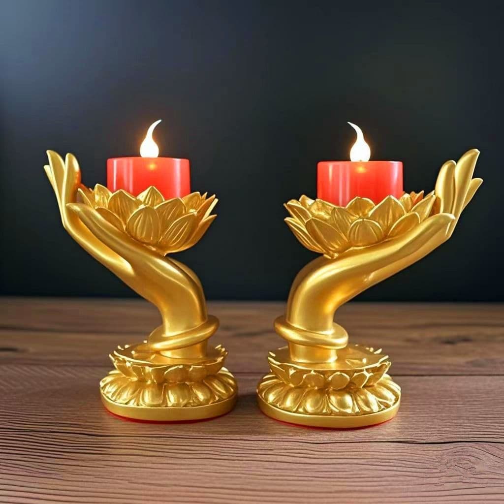 Household Buddha Hand Lotus Butter Lamp Holder for Buddha Candle Holder Lotus Lamp Holder Lamp Stand Pair of Buddhist Hall Candle Holder