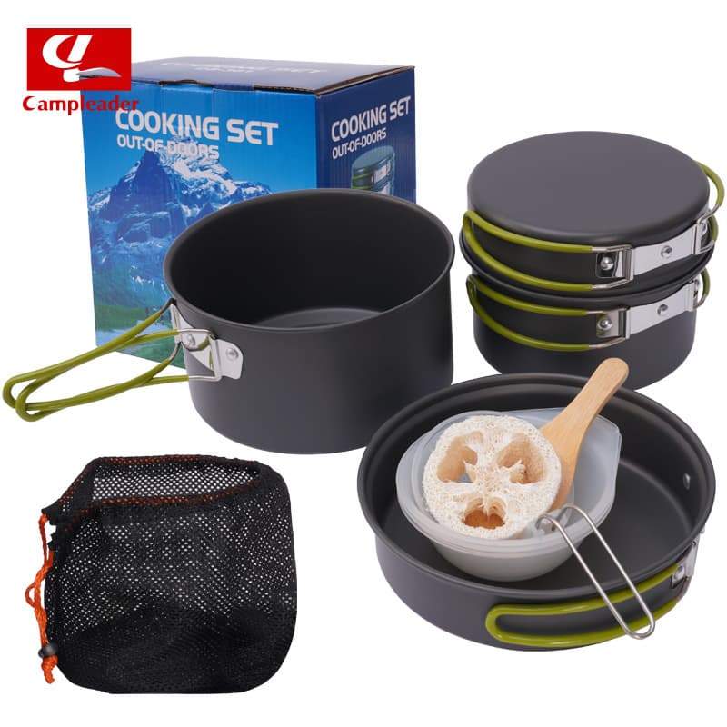 New Outdoor Camping Cookware Set, Portable Anodized Aluminum Heat-Resistant Pot Set for 2-3 People