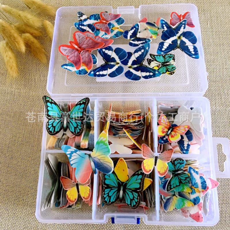 Creative Cake Decoration with 320 Pieces of Glutinous Rice Paper Butterflies, Small Flowers, Playing Cards, and Decorative Cards for Cake and Dessert Tables