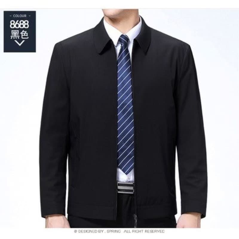 Premium Jacket for Men Middle-Aged Turn-Down Collar Loose Fit High-End Casual Spring Autumn Top