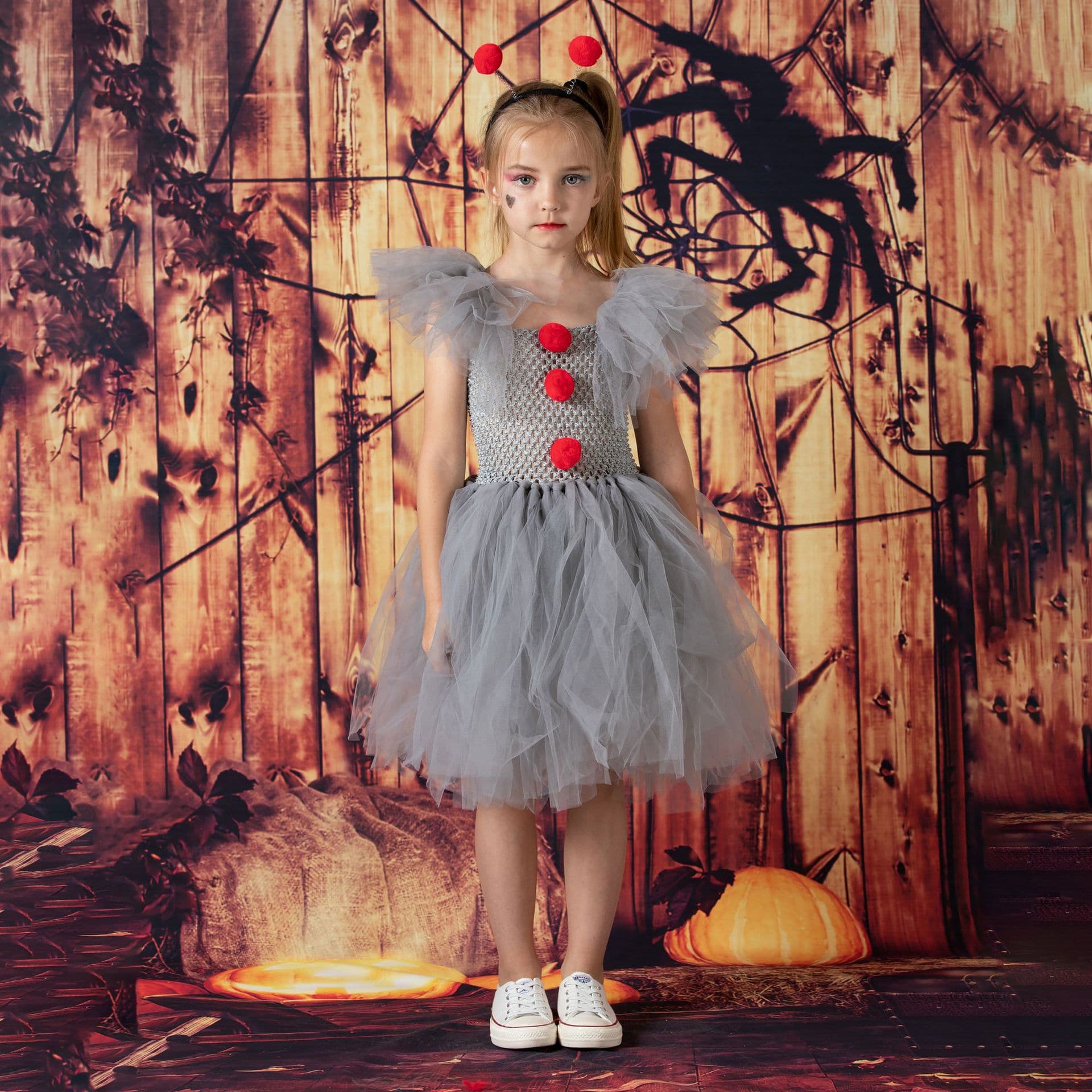 2026 Clown Costume Children's Mesh Princess Dress Tutu Girls' Dress Christmas Halloween Performance Costume