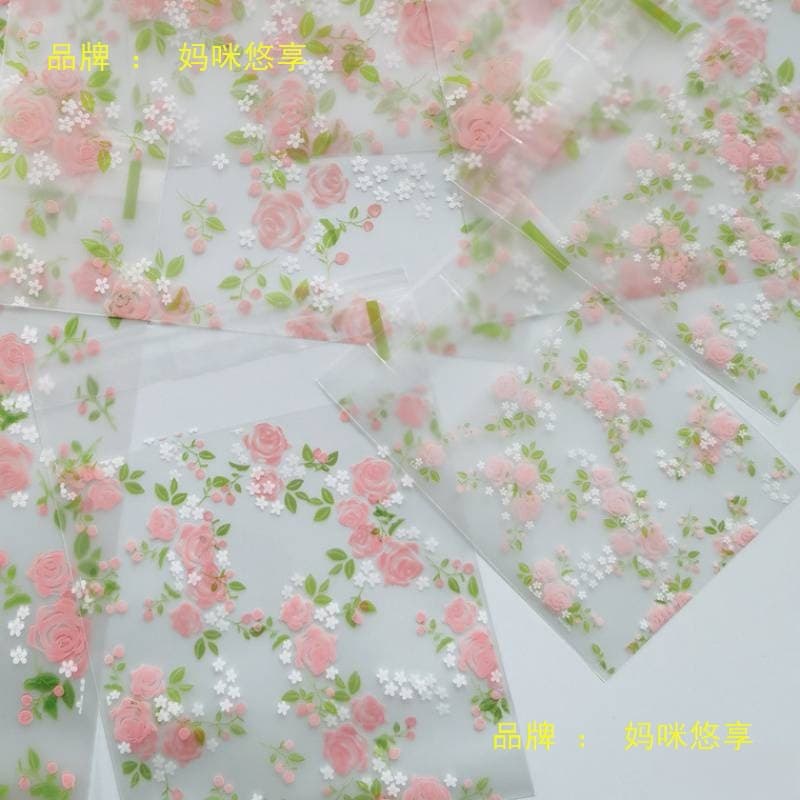 Green leaf and rose design self-adhesive bag, thickened frosted transparent, available in 7*7/10*10 sizes, for wholesale small gifts and ornaments.