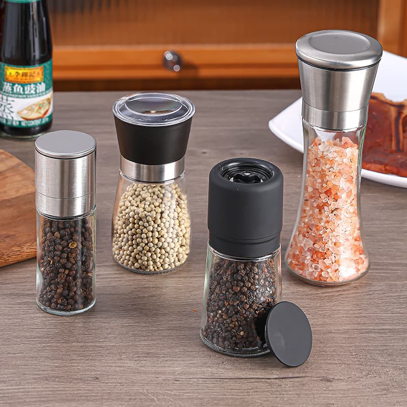 Cross-border Manual Grinder, Household Stainless Steel Kitchen Sea Salt and Pepper Grinding Bottle, Seasoning Bottle, Sprinkler Glass Bottle