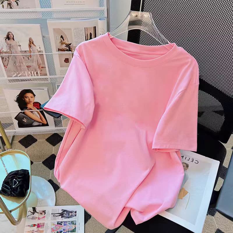 Cotton Short-Sleeve T-Shirt Women's Off-Shoulder 2024 Spring Summer New Half-Sleeve Top Loose Couple Outfit