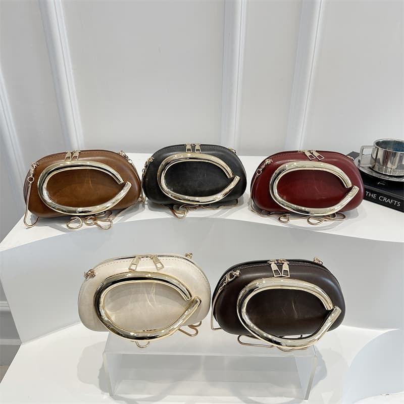 2025 New Round Box Hand-Grabbed Evening Bag Mini Small Bag Hardware Retro Metal Handle Chain Crossbody Shoulder Bag