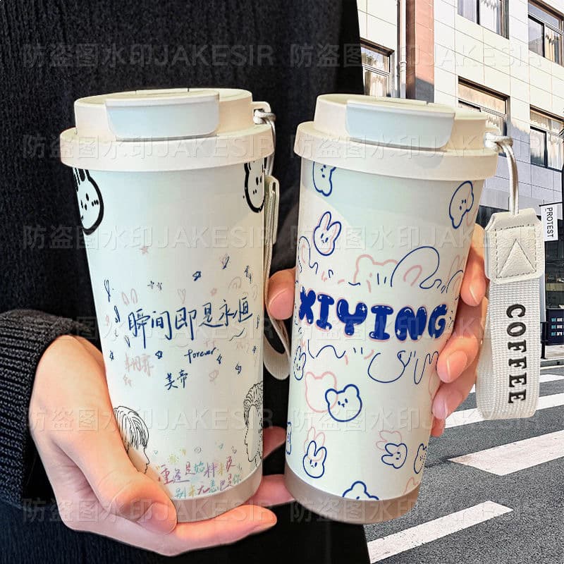 Yan Xianglin P Support Text Thermos with Figure Collectibles, High-Value Aesthetics, Straw for Female Students