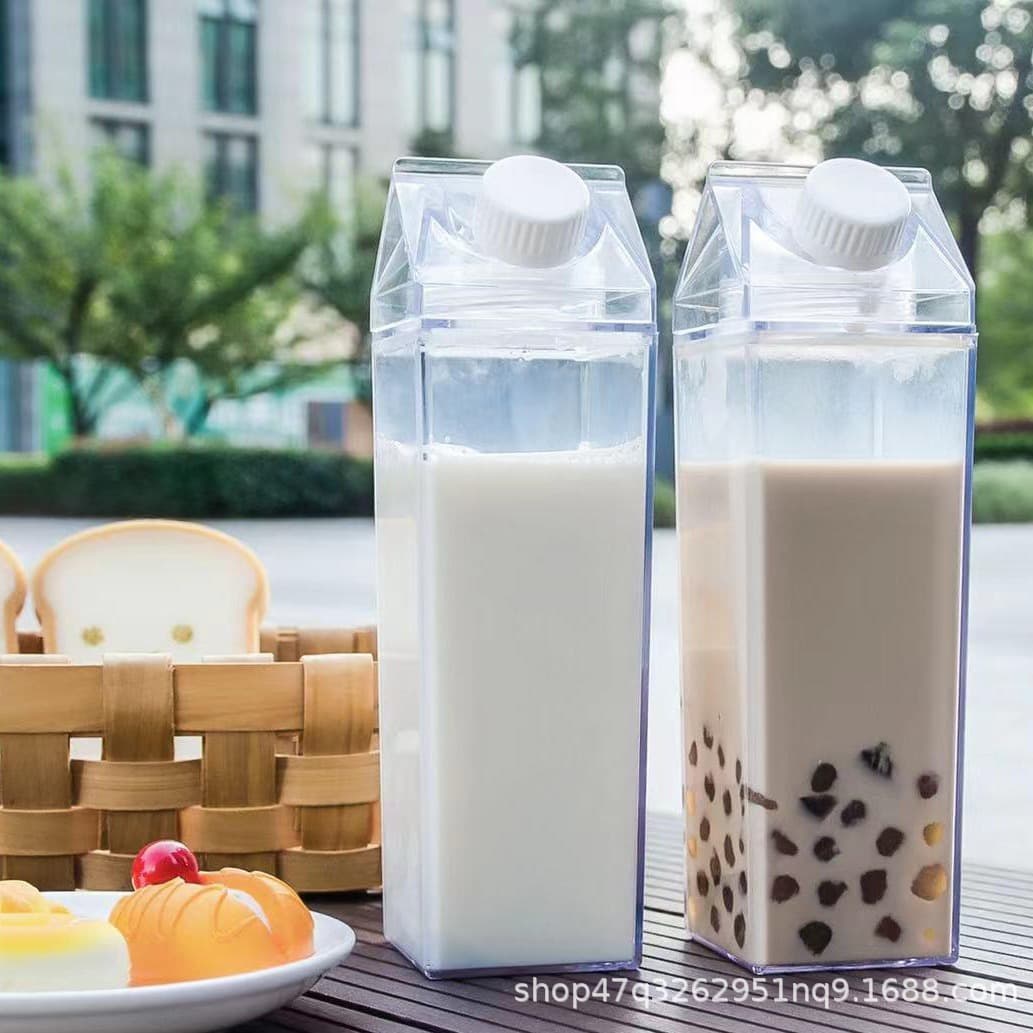 Cross-Border Square Milk Bottle 500ml/1000ml, Transparent Rotating Seal Fresh-Keeping Beverage Storage