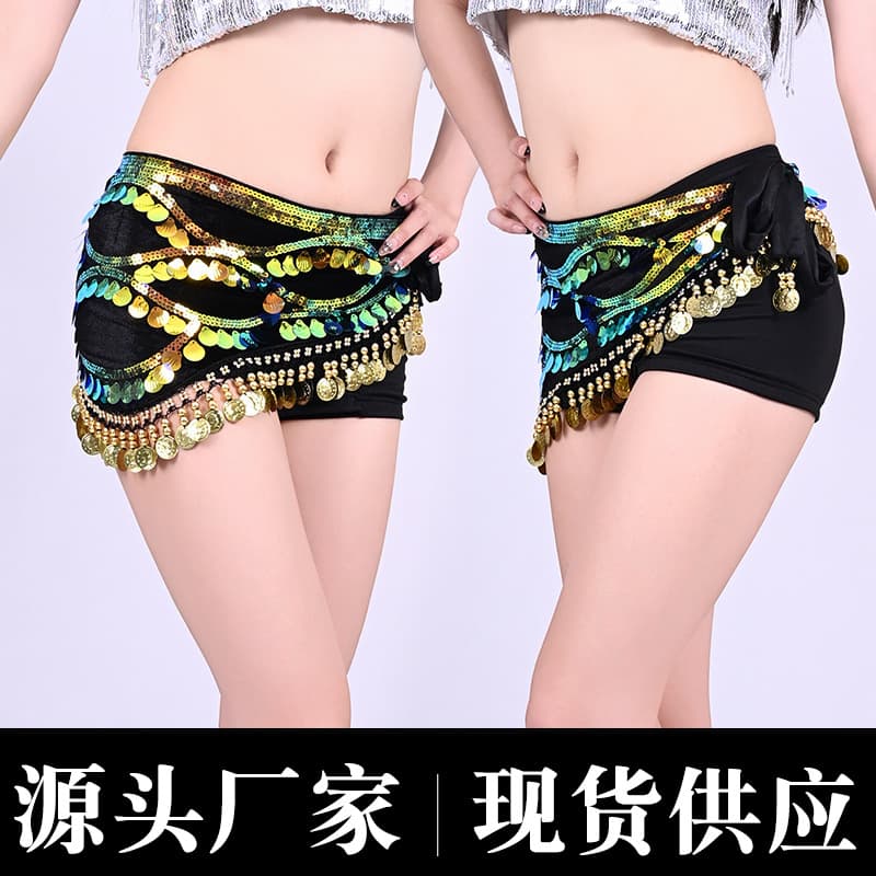 Hanging Coin Belly Dance Hip Scarf Belt, Handmade Sequins Indian Dance Performance Costume Waist Accessory, Egyptian Style Oriental Dance Hip Scarf